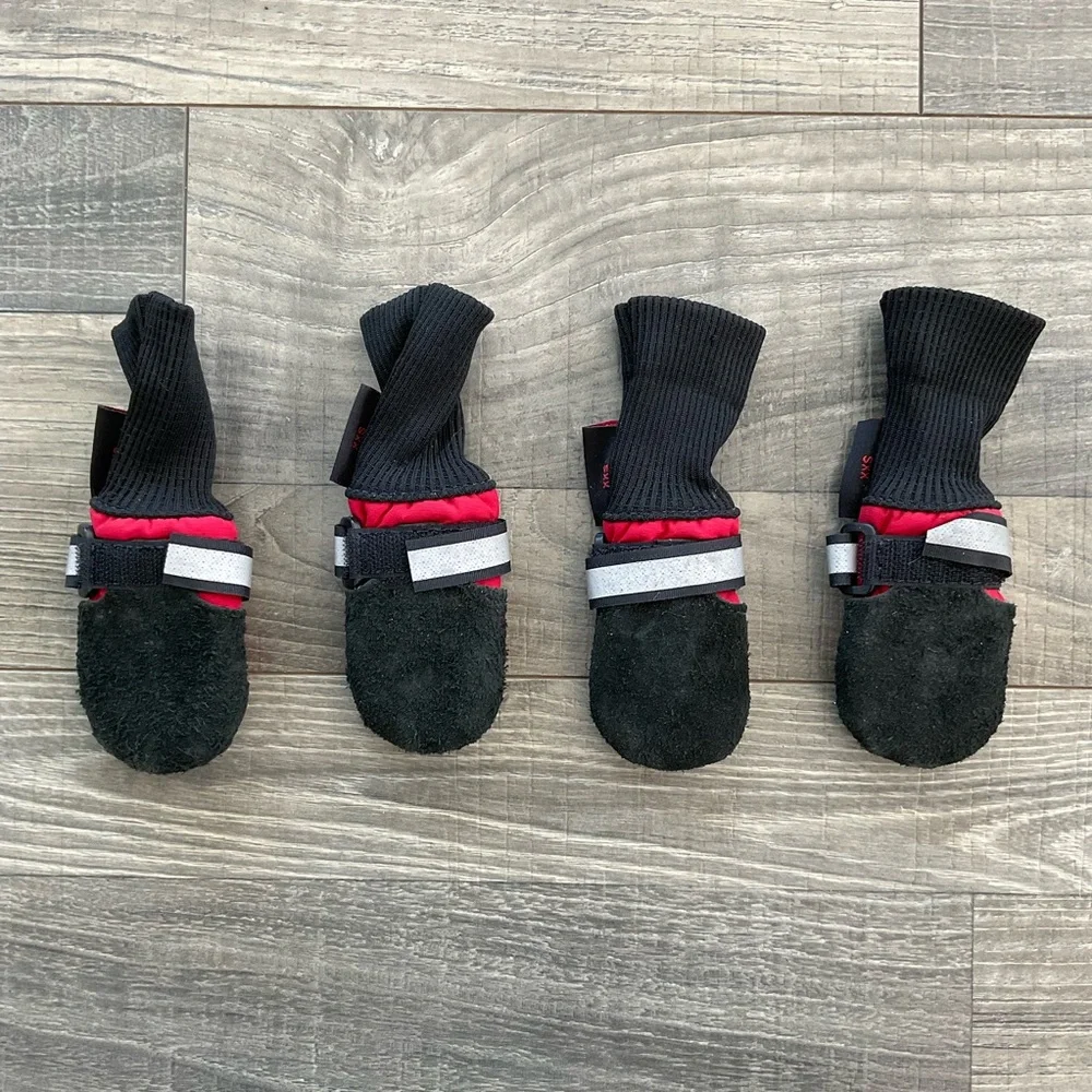 Muttluks Original Fleece-Lined Winter Dog Boots Reflective XX-SMALL Red Black